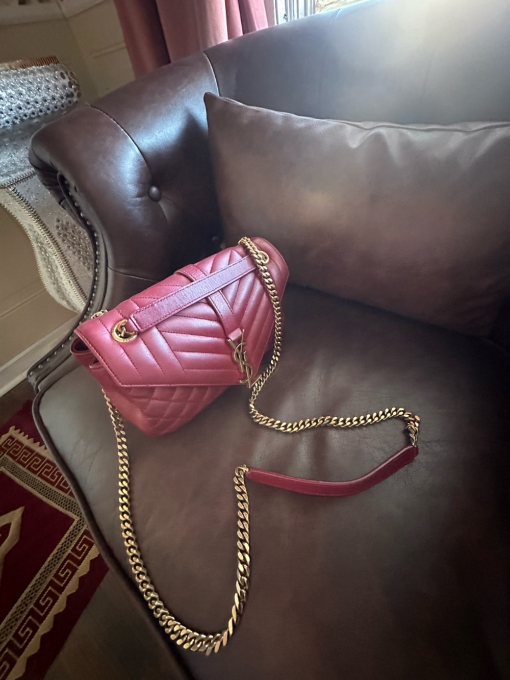 Saint Laurent Red Quilted Leather Monogram Chain Shoulder Bag - Picture 15 of 16